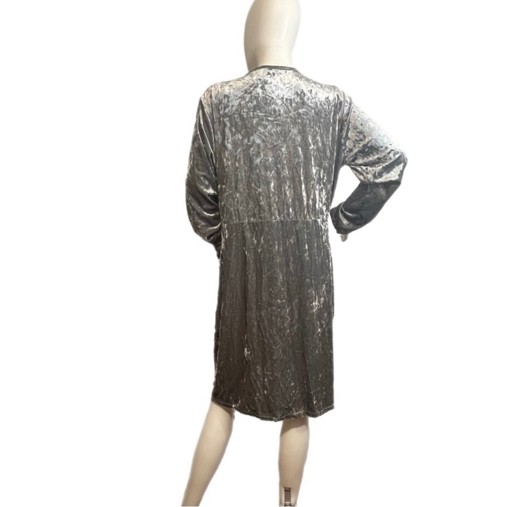 Silver Stretch Crushed Velvet Cocktail Party Midi Dress Ruched Waist, Sz12 - Picture 10 of 12